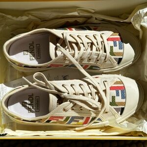 Fendi Beige and Multicolor Canvas Sneakers